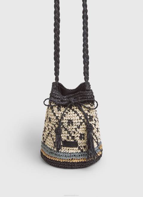 Pepe Jeans Straw Bucket Bag Women Black Z22X719