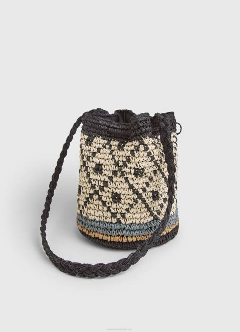Pepe Jeans Straw Bucket Bag Women Black Z22X719