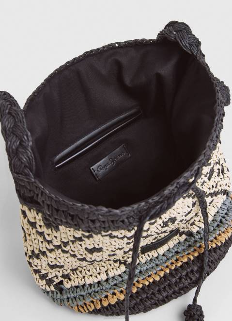 Pepe Jeans Straw Bucket Bag Women Black Z22X719
