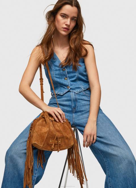 Pepe Jeans Suede Bucket Bag Women Camel Z22X724
