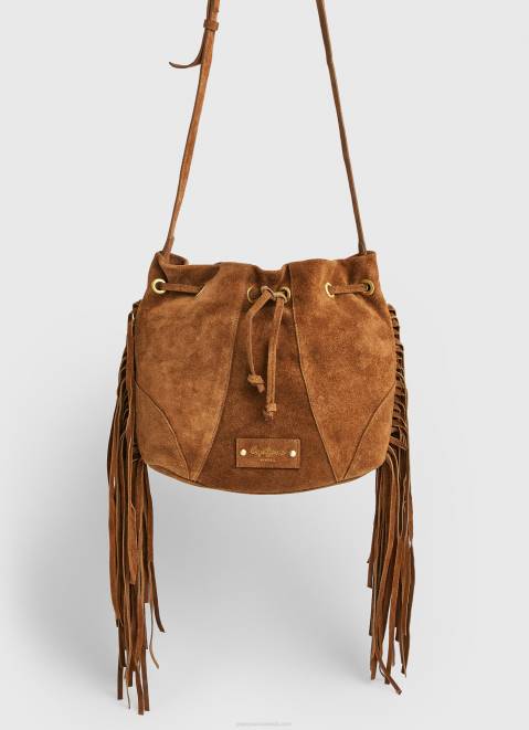 Pepe Jeans Suede Bucket Bag Women Camel Z22X724