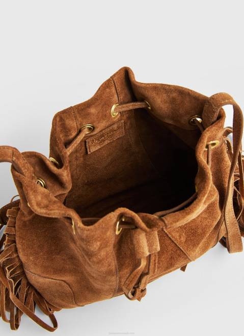Pepe Jeans Suede Bucket Bag Women Camel Z22X724