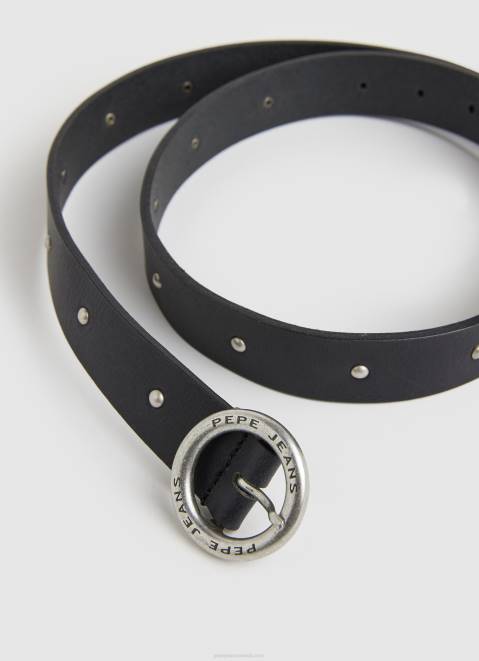Pepe Jeans Round Buckle Leather Belt Women Black Z22X762