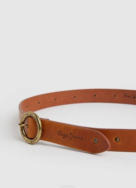 Pepe Jeans Round Buckle Leather Belt Women Tobacco Z22X761