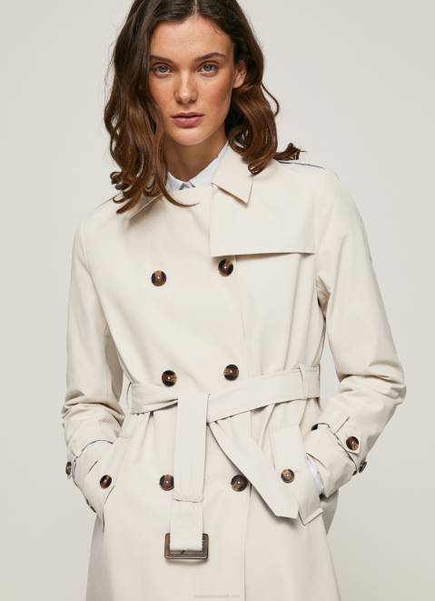 Pepe Jeans Classic Twill Trench Coat Women Off Lace Z22X106