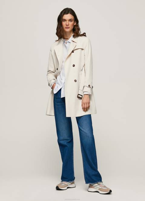 Pepe Jeans Classic Twill Trench Coat Women Off Lace Z22X106
