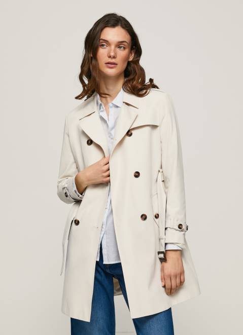 Pepe Jeans Classic Twill Trench Coat Women Off Lace Z22X106