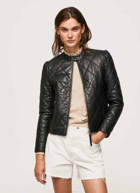 Pepe Jeans Diamond Design Leather Jacket Women Black Z22X140