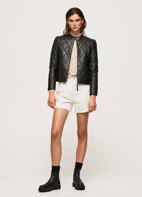 Pepe Jeans Diamond Design Leather Jacket Women Black Z22X140