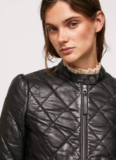 Pepe Jeans Diamond Design Leather Jacket Women Black Z22X140