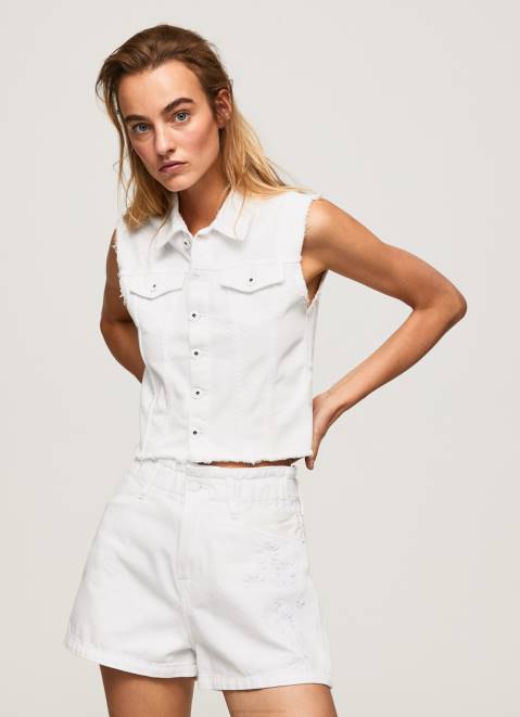 Pepe Jeans Embroidered Flower Denim Waistcoat Women Denim Z22X130