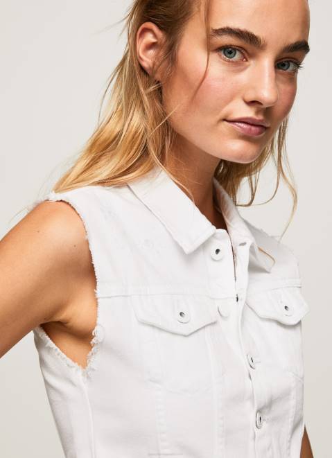 Pepe Jeans Embroidered Flower Denim Waistcoat Women Denim Z22X130
