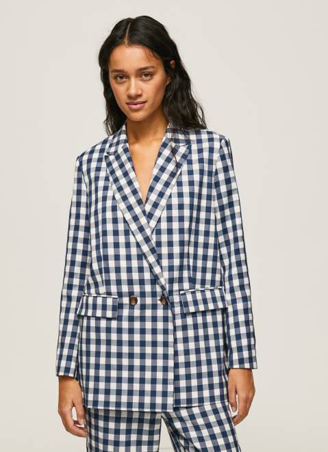 Pepe Jeans Ginghy Check Printed Blazer Women Multi Z22X136