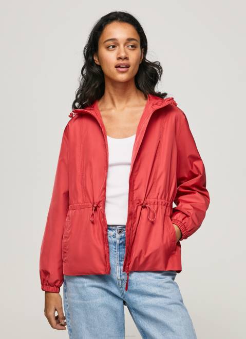 Pepe Jeans Hooded Windbreaker Jacket Women Studio Red Z22X129