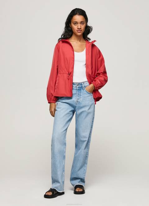 Pepe Jeans Hooded Windbreaker Jacket Women Studio Red Z22X129