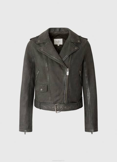Pepe Jeans Lamb Leather Biker Jacket Women Black Z22X114