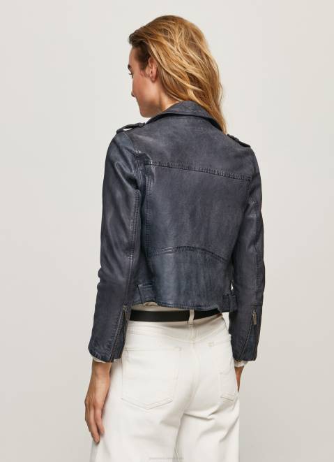 Pepe Jeans Lamb Leather Biker Jacket Women Ocean Z22X113