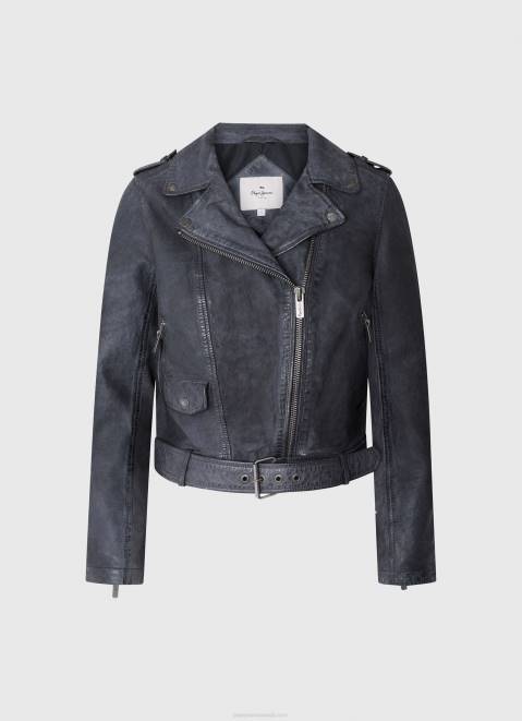 Pepe Jeans Lamb Leather Biker Jacket Women Ocean Z22X113