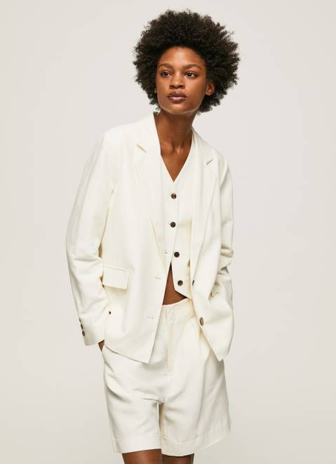Pepe Jeans Linen Blazer With Double Neckline Women Mousse Z22X111