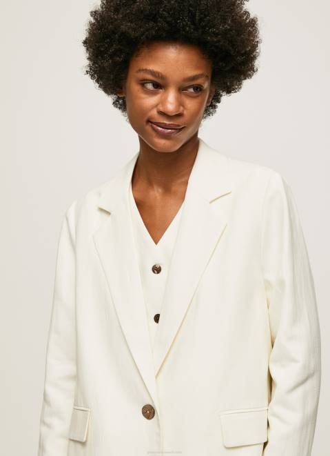 Pepe Jeans Linen Blazer With Double Neckline Women Mousse Z22X111