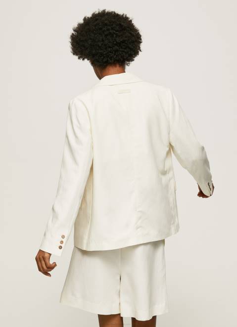 Pepe Jeans Linen Blazer With Double Neckline Women Mousse Z22X111