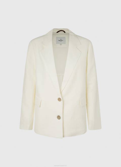 Pepe Jeans Linen Blazer With Double Neckline Women Mousse Z22X111