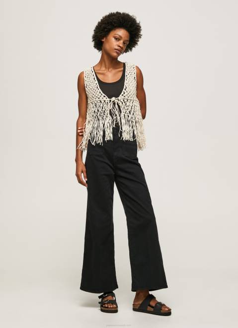 Pepe Jeans Macrame Waistcoat With Fringes Women Mousse Z22X135