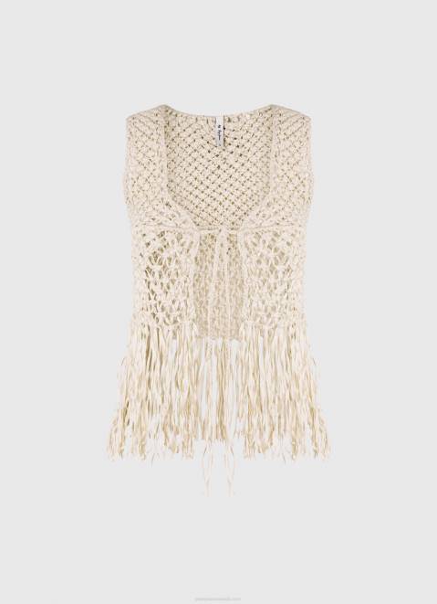 Pepe Jeans Macrame Waistcoat With Fringes Women Mousse Z22X135