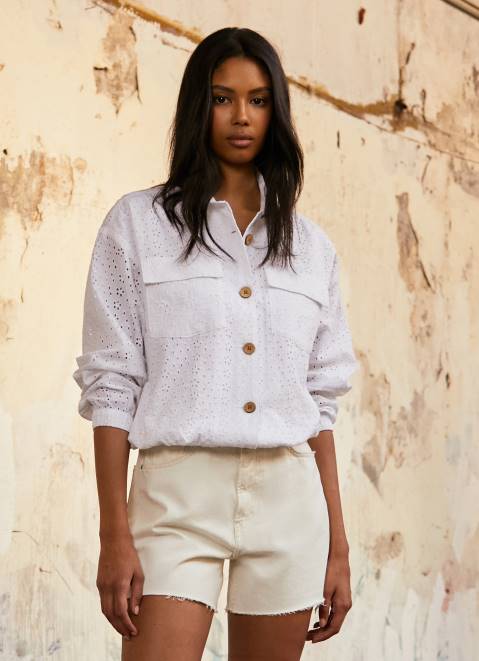 Pepe Jeans Openwork Cotton Jacket Women White Z22X142