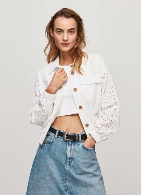 Pepe Jeans Openwork Cotton Jacket Women White Z22X142