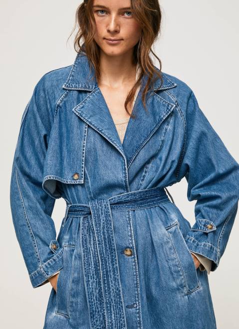 Pepe Jeans Oversized Denim Trench Coat Women Denim Z22X108