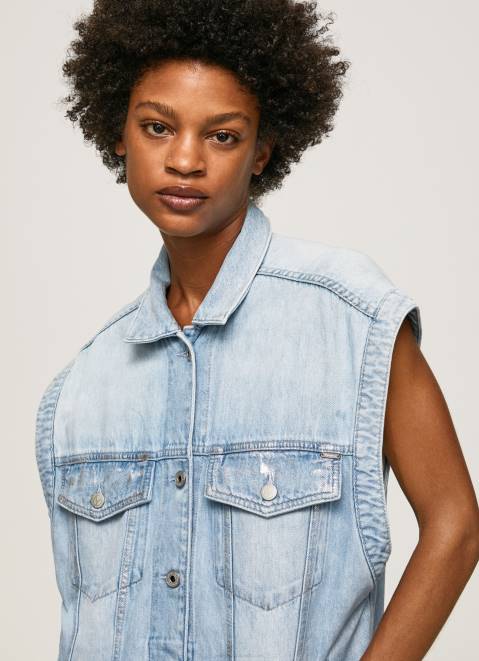Pepe Jeans Oversized Fit Denim Waistcoat Women Denim Z22X131