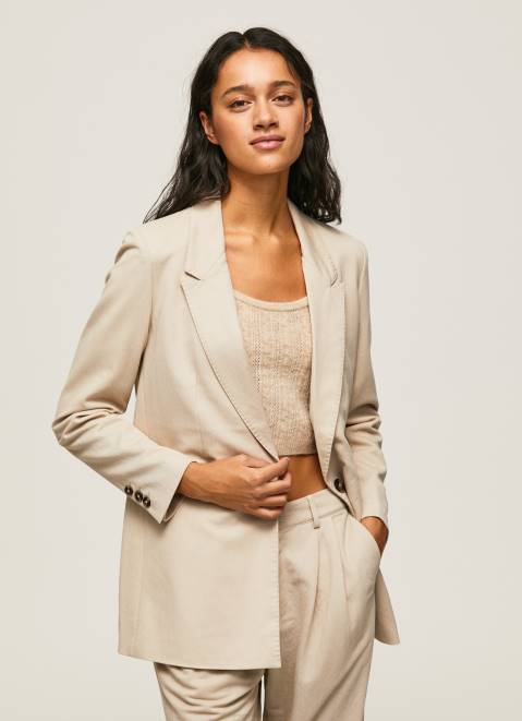 Pepe Jeans Plain Blazer With Shoulder Pads Women Buff Z22X134