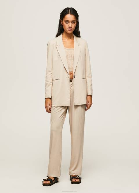 Pepe Jeans Plain Blazer With Shoulder Pads Women Buff Z22X134
