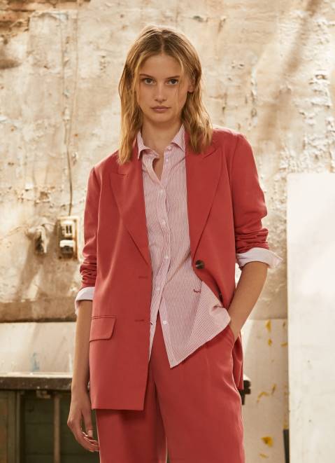 Pepe Jeans Relaxed Fit Linen Blazer Women Studio Red Z22X109