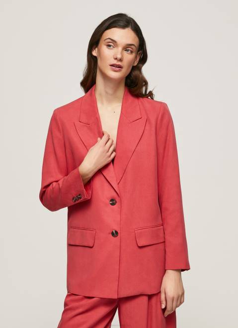 Pepe Jeans Relaxed Fit Linen Blazer Women Studio Red Z22X109