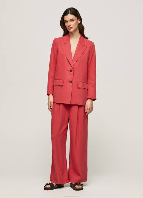 Pepe Jeans Relaxed Fit Linen Blazer Women Studio Red Z22X109