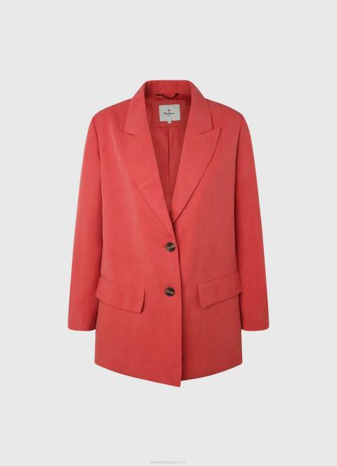 Pepe Jeans Relaxed Fit Linen Blazer Women Studio Red Z22X109