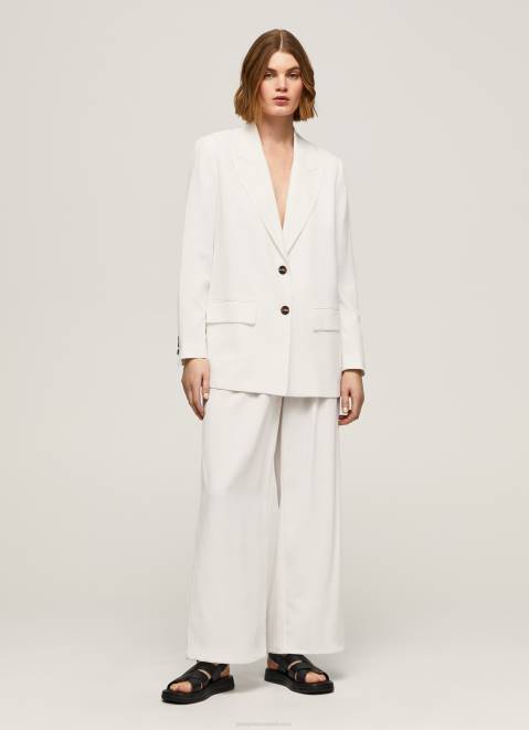 Pepe Jeans Relaxed Fit Linen Blazer Women White Z22X110