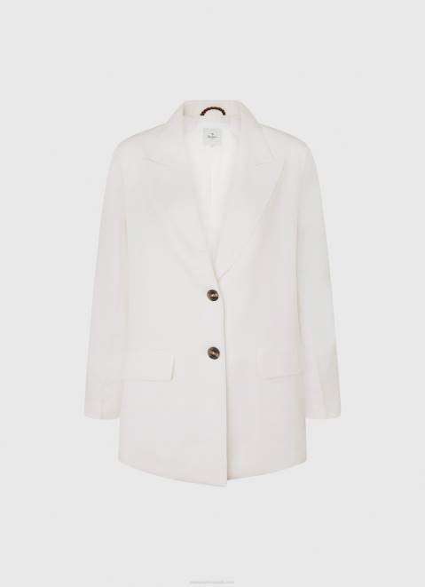 Pepe Jeans Relaxed Fit Linen Blazer Women White Z22X110