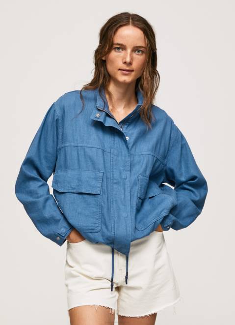 Pepe Jeans Relaxed Fit Linen Jacket Women Chambray Z22X128