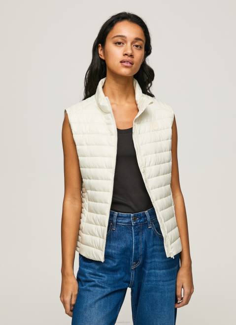 Pepe Jeans Rubber Patch Logo Padded Waistcoat Women Buttermilk Z22X132