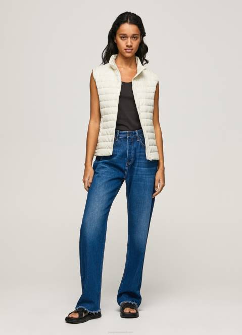Pepe Jeans Rubber Patch Logo Padded Waistcoat Women Buttermilk Z22X132