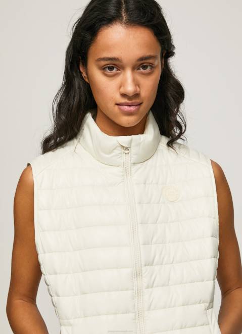 Pepe Jeans Rubber Patch Logo Padded Waistcoat Women Buttermilk Z22X132