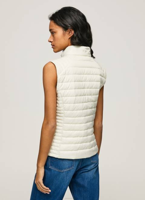 Pepe Jeans Rubber Patch Logo Padded Waistcoat Women Buttermilk Z22X132