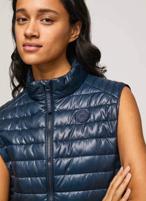 Pepe Jeans Rubber Patch Logo Padded Waistcoat Women Dulwich Z22X118