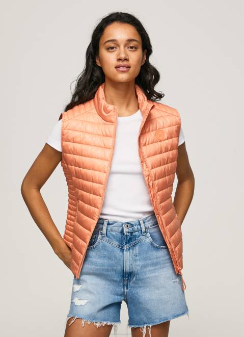 Pepe Jeans Rubber Patch Logo Padded Waistcoat Women Peach Z22X133