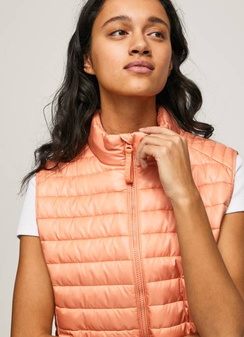Pepe Jeans Rubber Patch Logo Padded Waistcoat Women Peach Z22X133