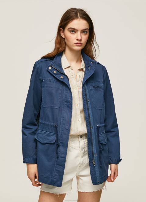 Pepe Jeans Union Jack Print Cotton Parka Women Ocean Z22X127