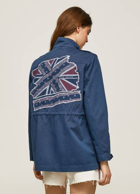 Pepe Jeans Union Jack Print Cotton Parka Women Ocean Z22X127